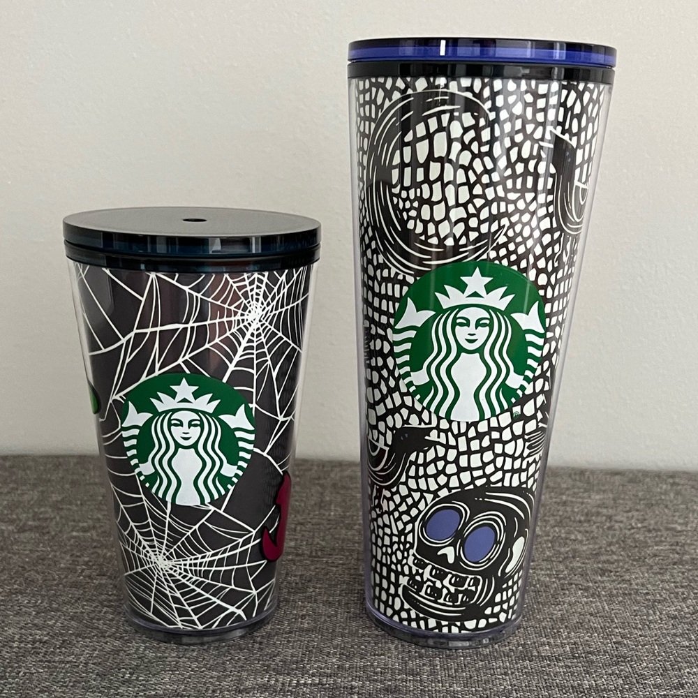 Starbucks Halloween Glow In The Dark Tumblers Set NO STRAWS Spooky Skeleton Cats